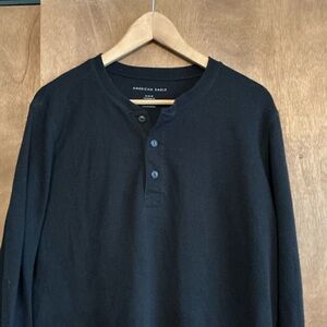 American Eagle Outfitters Men's Black Long Sleeve Henley